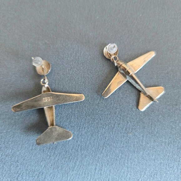 Sterling silver 925 airplanes dangling earrings. - Picture 3 of 5